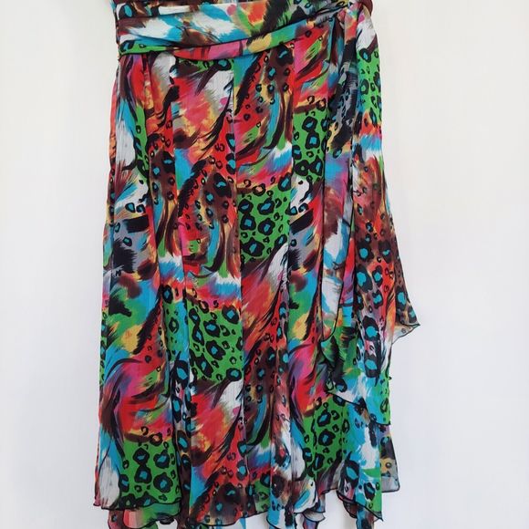 Linea Domani Colorful Handkerchief Skirt Size 14 Tie Front Animal Print Floral - Picture 8 of 11